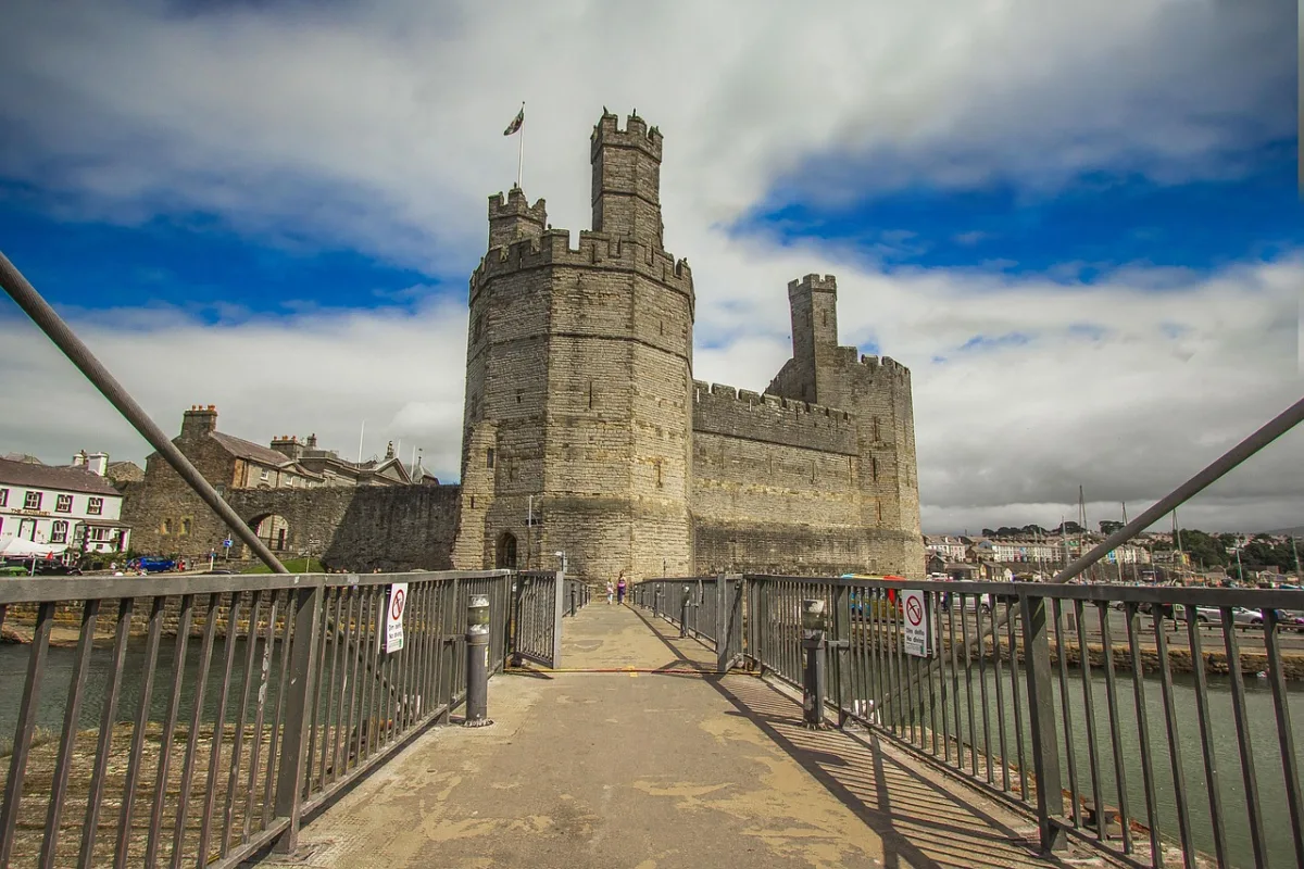 Conwy Castle Wales with mountains in background